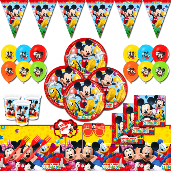 MİCKEY MOUSE MİKİ DOĞUM GÜNÜ PARTİ MALZEMELERİ SÜSLERİ SETİ 16 KİŞİLİK