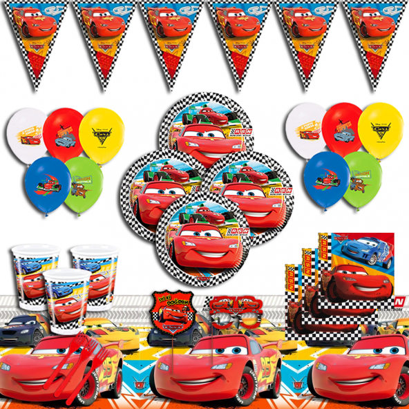 CARS 3 ARABALAR ŞİMŞEK MCQUEEN DOĞUM GÜNÜ PARTİ MALZEMELERİ SÜSLERİ SETİ 16 KİŞİLİK