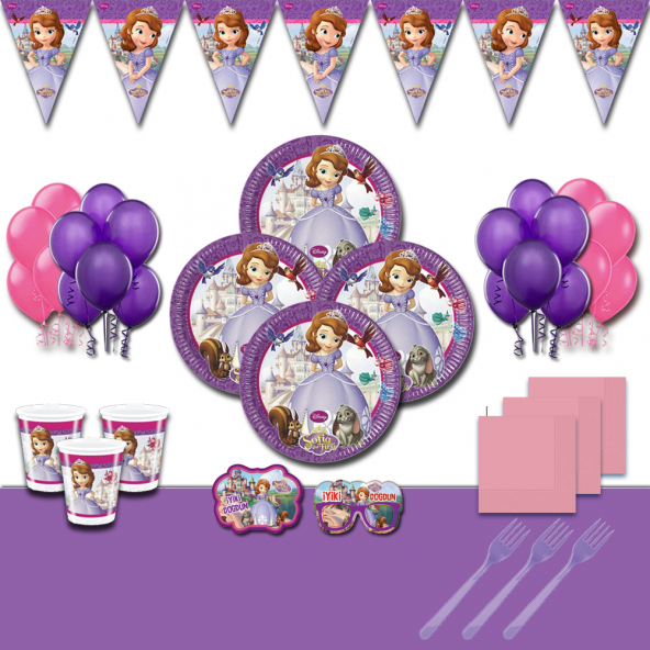SOFİA PRENSES SOFİA DOĞUM GÜNÜ PARTİ MALZEMELERİ SÜSLERİ SETİ 24 KİŞİLİK
