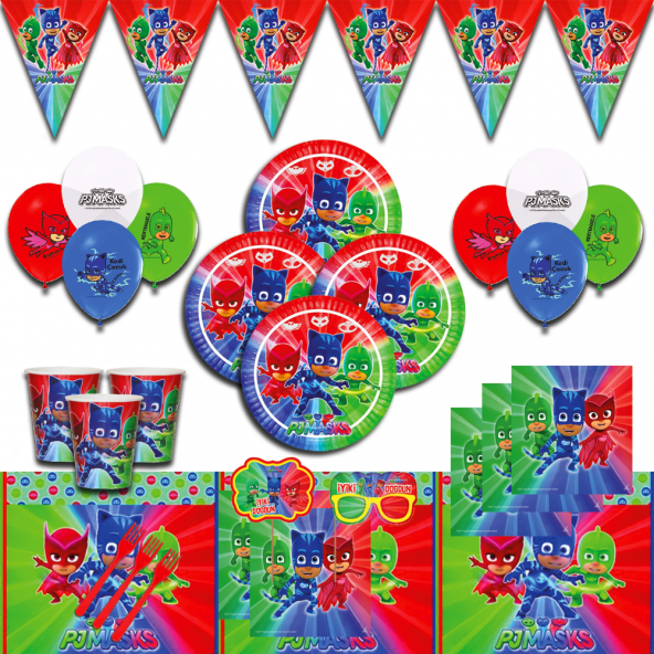 PJ MASKELİLER PİJA MASKE PJ MAKS DOĞUM GÜNÜ PARTİ SÜSLERİ SETİ 24 KİŞİLİK