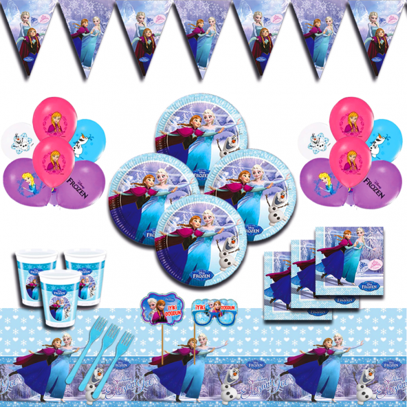 FROZEN KARLAR ÜLKESİ ELSA DOĞUM GÜNÜ PARTİ MALZEMELERİ SÜSLERİ SETİ 24 KİŞİLİK