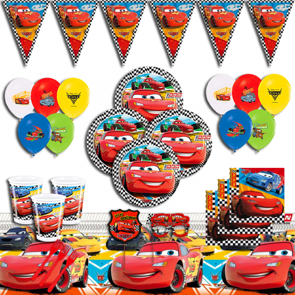 CARS 3 ARABALAR ŞİMŞEK MCQUEEN DOĞUM GÜNÜ PARTİ SÜSLERİ SETİ 24 KİŞİLİK