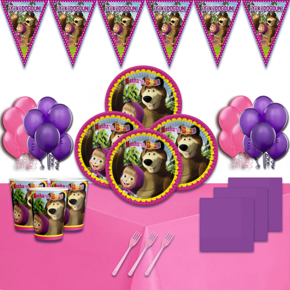 MAŞA İLE KOCA AYI DOĞUM GÜNÜ PARTİ MALZEMELERİ SÜSLERİ SETİ 24 KİŞİLİK