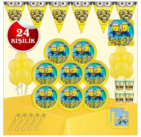MİNİONS MİNYON ÇILGIN HIRSIZLAR DOĞUM GÜNÜ PARTİ MALZEMELERİ SÜSLERİ SETİ 24 KİŞİLİK