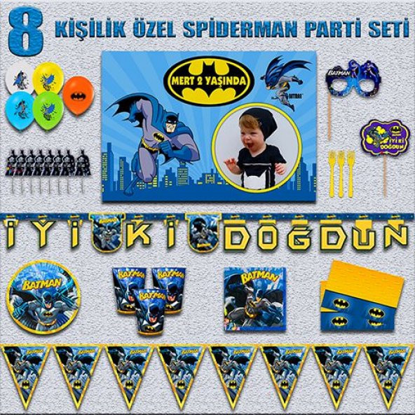 AFİŞLİ BATMAN BETMEN DOĞUM GÜNÜ PARTİ MALZEMELERİ SÜSLERİ SETİ 8 KİŞİLİK