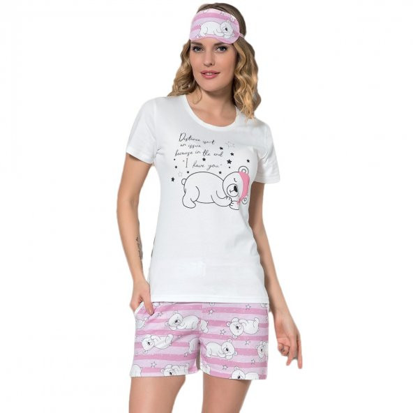 Ayıcık Desenli Şortlu Bayan Pijama Takımı