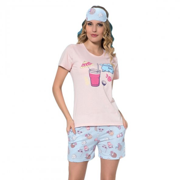 Smoothie Desenli Şortlu Bayan Pijama Takımı
