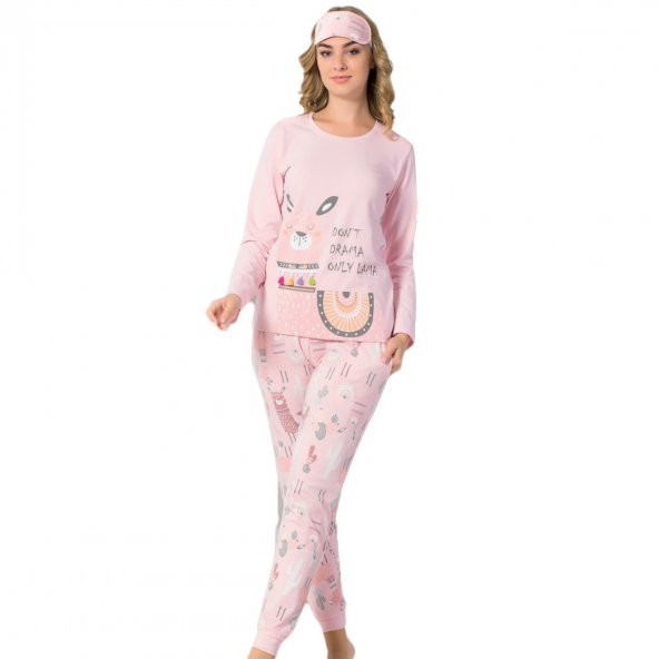 Lama Desenli Uzun Kollu Bayan Pijama Takımı
