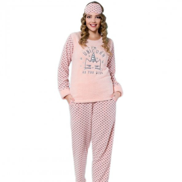 Unicorn Desenli Peluş Bayan Pijama Takımı