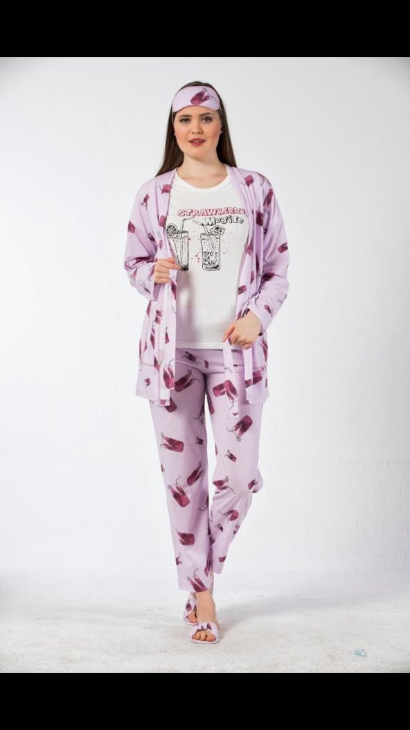 Mojito Desenli Sabahlıklı Pijama Takımı