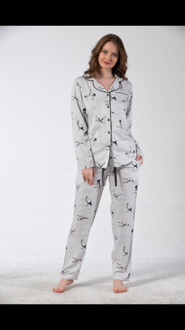 Rose Gull Exculusive Collection Önden Düğmeli İpek Saten Pijama Takımı