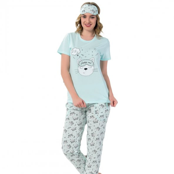 Sleepy Cat Desenli Kısa Kollu Pijama Takımı