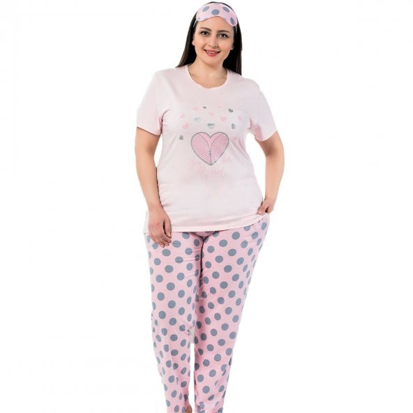 Kalp Desenli Büyük Beden Büyük Beden Battal Pijama Takımı