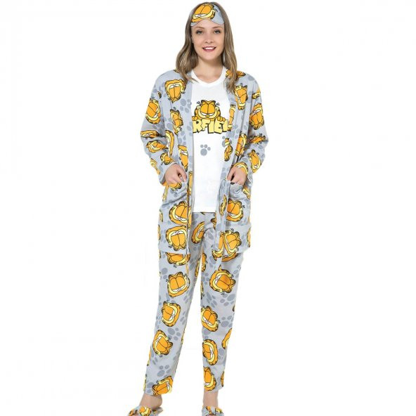 Garfield Desenli Sabahlıklı Pijama Takımı