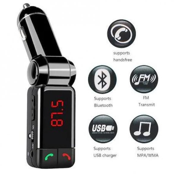 Bluetooth Araç Kiti FM Transmitter AUX MP3 Çift Usb Girişli
