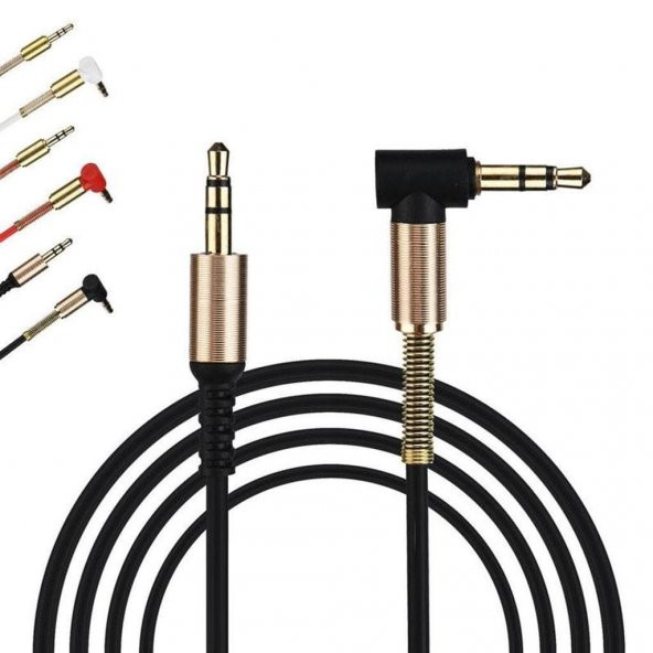 Bir Tarafı Çelik L Uçlu Araç içi Stereo Aux 1Mt 3.5mm Teyp Kablo