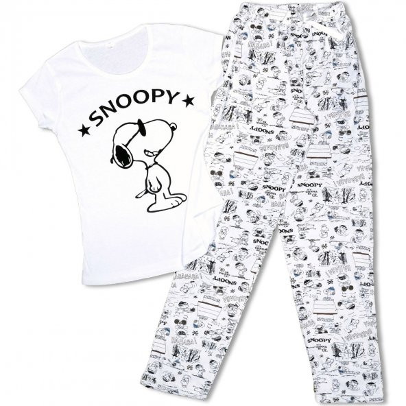 Snoopy Desenli Kısa Kollu Bayan Pijama Takımı