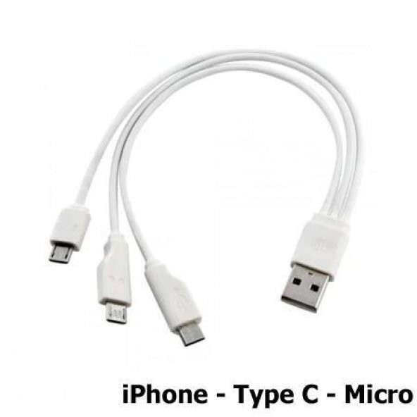 3in1 Şarj Kablosu Micro-iPhone-Type C 20 Cm-Mi-353
