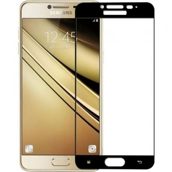 Samsung Galaxy C7 Pro - Tamperli Tam Kaplayan Kırılmaz Cam Tam Kaplama Ekran Koruyucu 9H - Siyah
