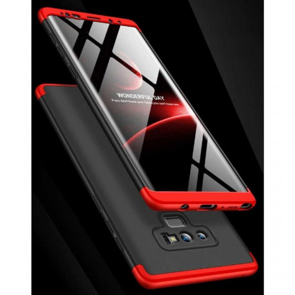 Samsung Galaxy Note 9 Kılıf Ays 360 Derece Tam Koruma Kapak Kırmızı Siyah
