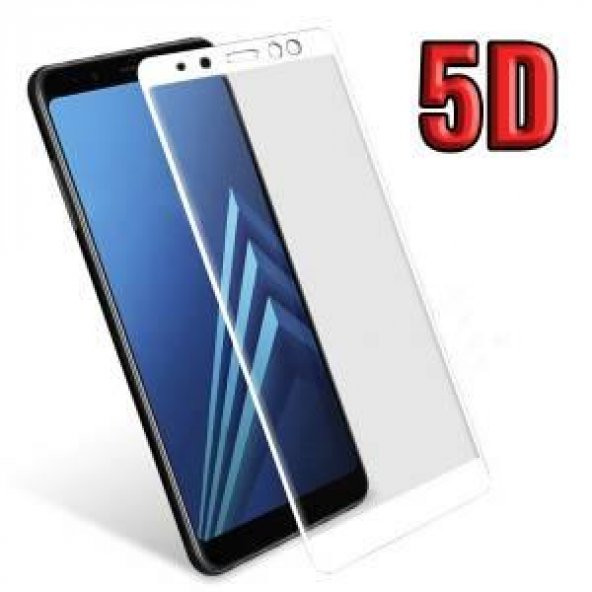 Samsung Galaxy A8 2018 - 5D 3D Kavisli Tamperli Kırılmaz Cam Tam Kaplama Ekran Koruyucu 9H - Beyaz