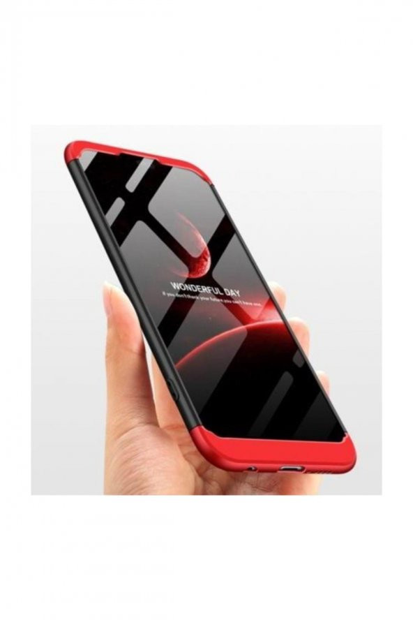 Huawei P20 Lite-Fit 360°Derece Tam Koruma Kılıf-Kırmızı Siyah