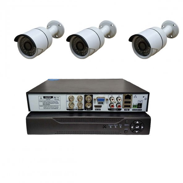 Primuscam Dış Mekan 3 Kameralı Set Gece Görüşlü Güvenlik Kamerası 2MP AHD Metal Kasa