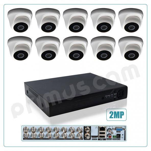 Primuscam 10’lu Dome Güvenlik Kamera Seti İç Ortam 2MP AHD DVR