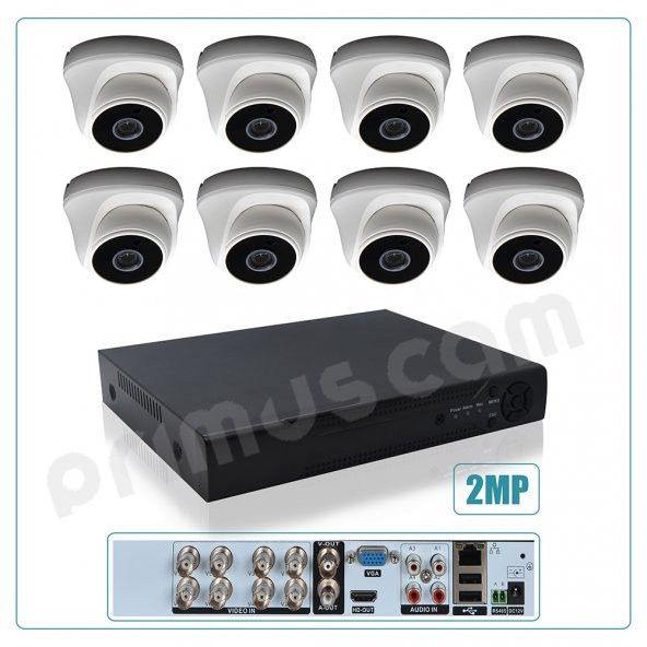 Primuscam 8’li Dome Güvenlik Kamera Seti İç Ortam 2MP AHD DVR