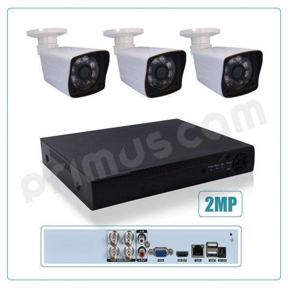 Primuscam 3’lü Güvenlik Kamera Sistemi 2MP AHD Gece Görüşlü