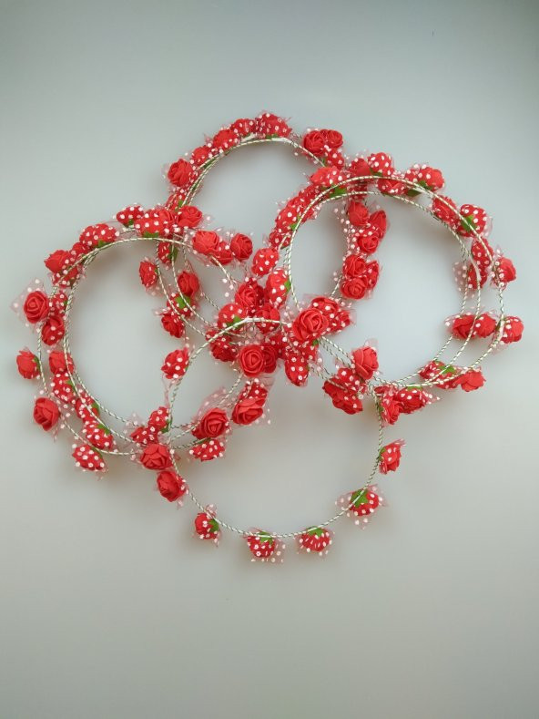 ÇİÇEKLİ KINA ÇEMBER TAÇ KIRMIZI 10LU SET - 2