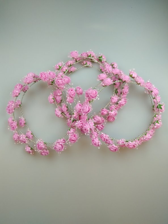 ÇİÇEKLİ KINA ÇEMBER TAÇ PEMBE 10LU SET - 2