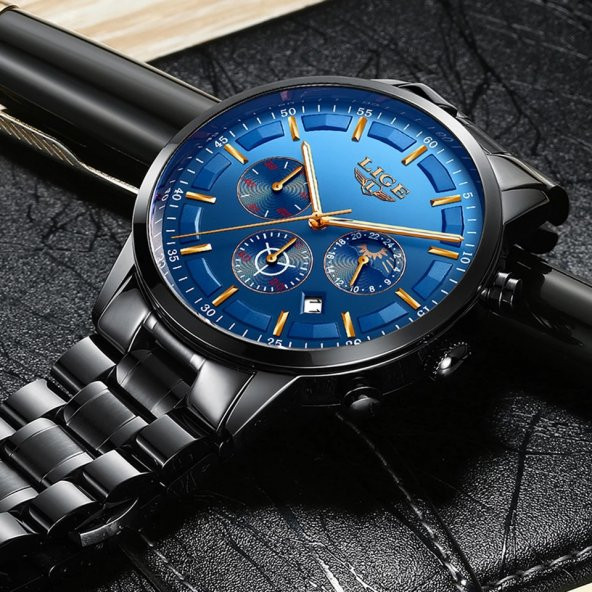 Lige Erkek Kol Saati Multifonksiyon Siyah Klasik Tasarım Saat