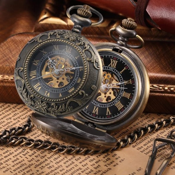 Steampunk Tasarım Retro Köstekli Cep Saati Kurmalı Mekanik Saat