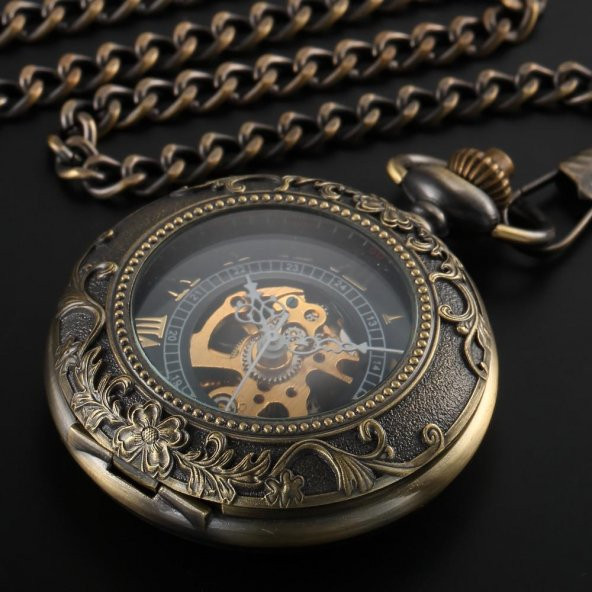 Steampunk Tasarım Retro Köstekli Cep Saati Kurmalı Mekanik Saat - 4