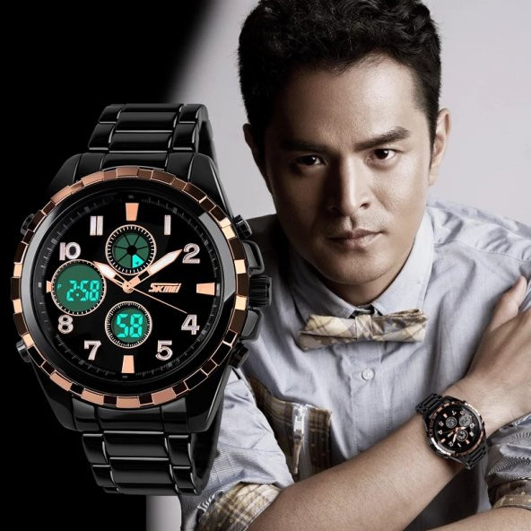 Skmei Lüks Tasarım Dual Time Çelik Erkek Kol Saati YDN117 - 2
