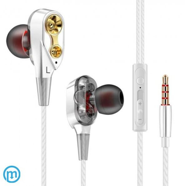 Tebaurry R8 Çift Hoparlörlü Kablolu Mikrofonlu Kulaklık-Beyaz