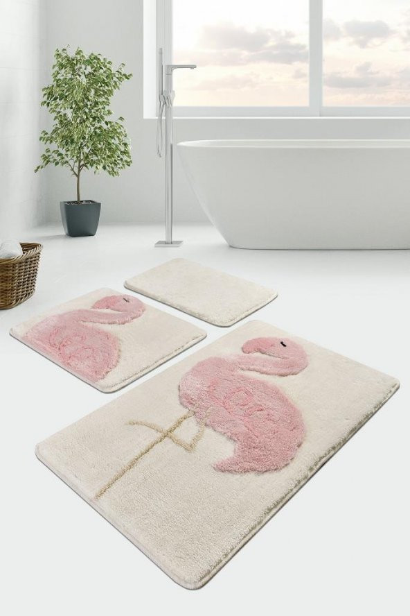 Chilai Home Pink Flamingo 3lü Set Klozet Takımı Banyo Paspası