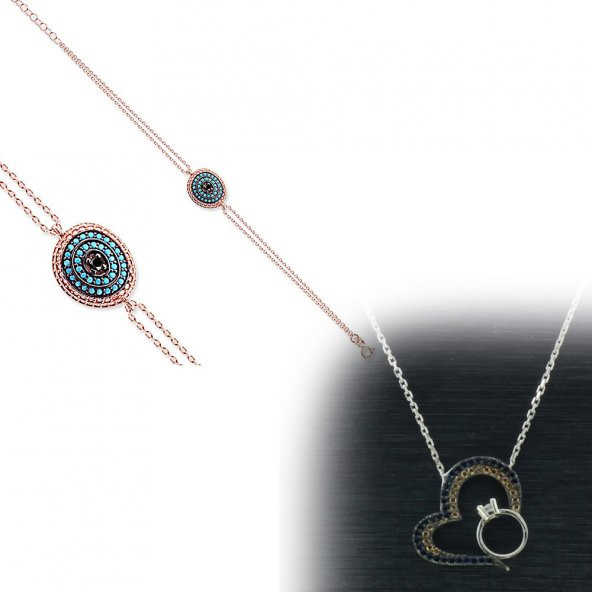 925 Ayar Gümüş Bileklik - Kolye İkili Set (M-42)