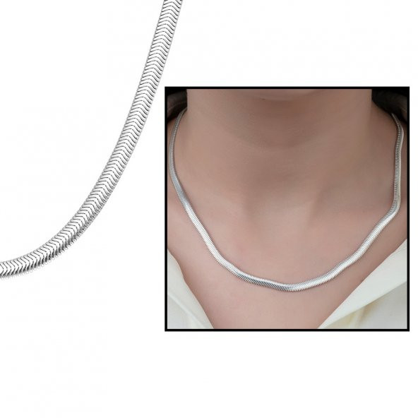 925 Ayar Gümüş Flat Snake Bayan Zincir Kolye