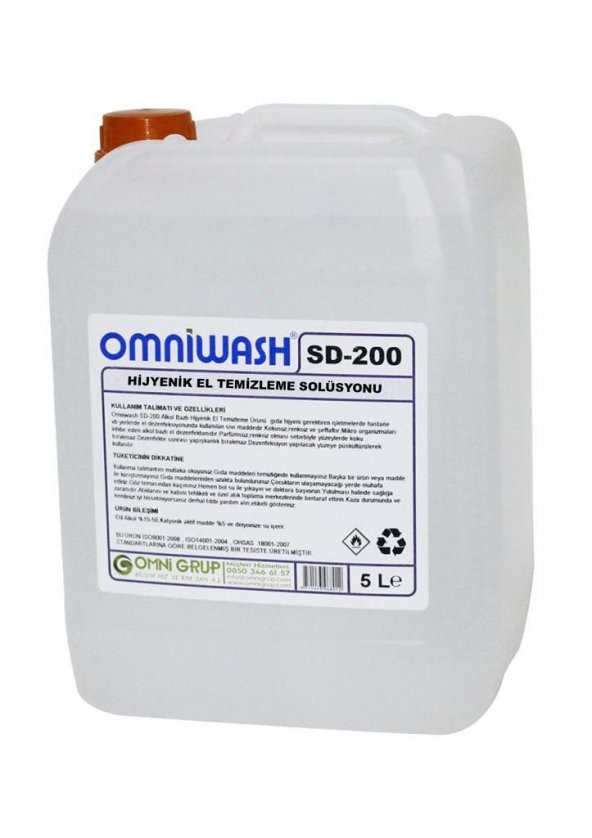Omniwash SD-200 5Lt El Dezenfektanı Alkol Bazlı Hijyenik Solüsyon