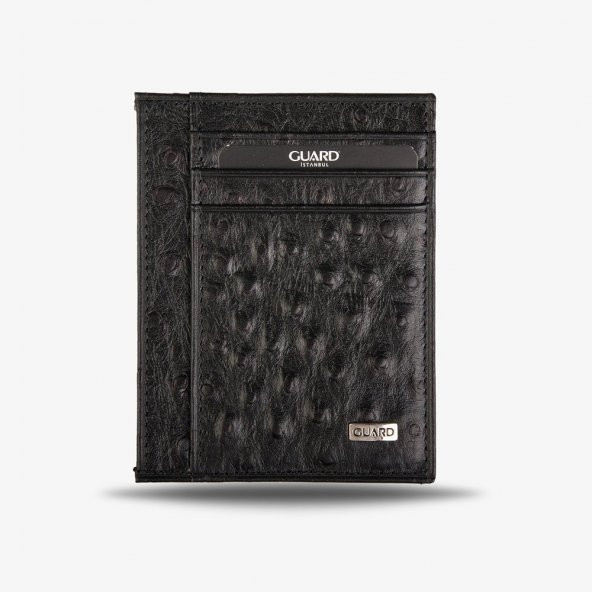 Devekuşu Baskılı Deri Kartlık / 1092 - Siyah - 2