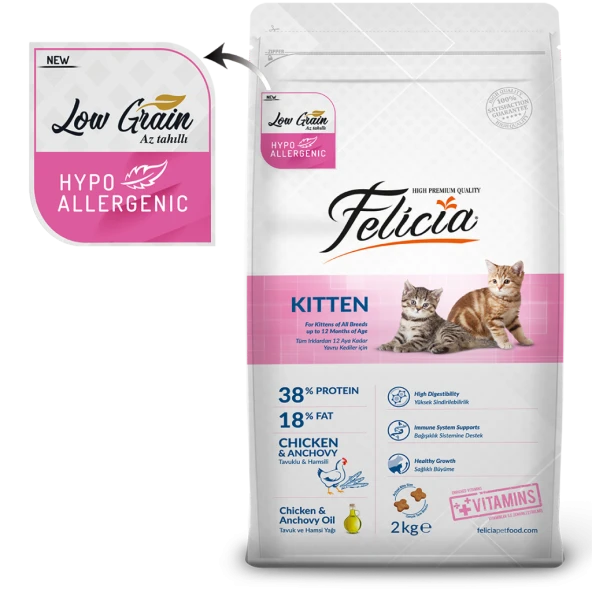 Felicia Az Tahıllı 2 Kg Kitten Yavru Tavuklu HypoAllergenic Kedi Maması - 5