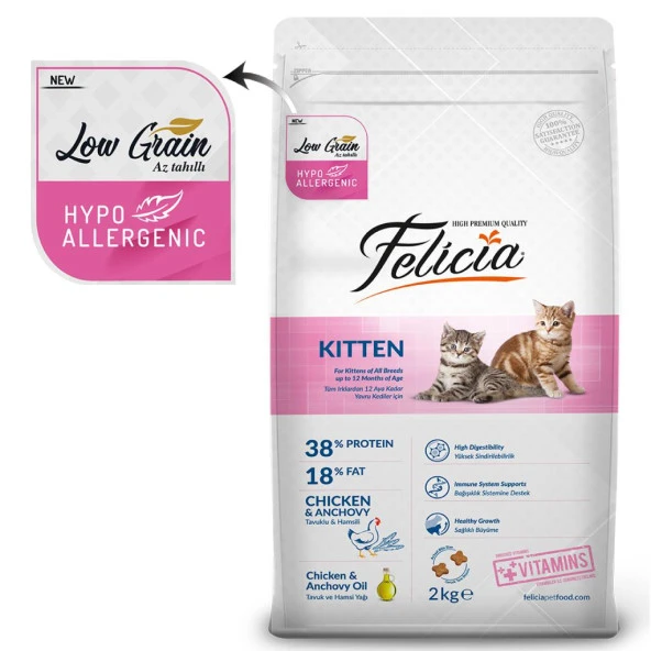 Felicia Az Tahıllı 2 Kg Kitten Yavru Tavuklu HypoAllergenic Kedi Maması - 7