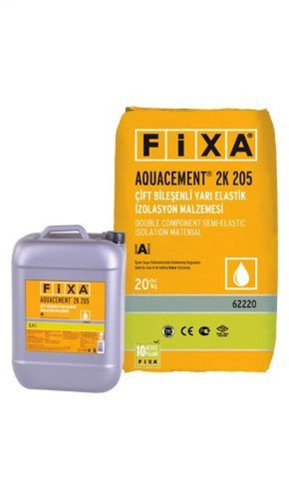 Çift Bileşenli Yarı Elastik Su Yalıtım Malzemesi (20 Kg + 5,4 Kg)+Fixa Aquacement 2K 205