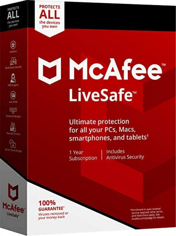 Antivirus McAfee LiveSafe 1 Yıl / 1 Cihaz