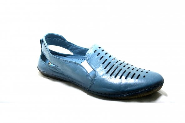 Stella 19580 Mavi Deri Ortopedik Kadın Yazlık Ayakkabı