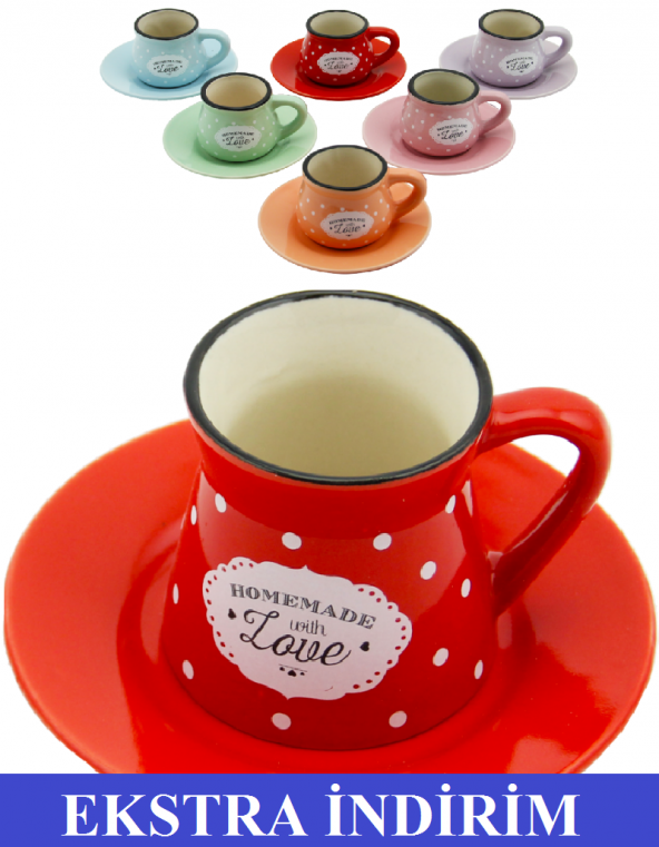 12 Parça Renkli Kahve Fincan Takımı. 6 Kişilik Porselen Set