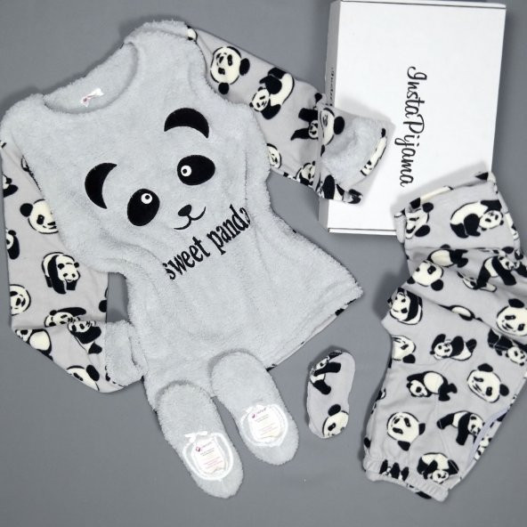 Sweet Dream Panda Desenli Peluş Bayan Pijama Takımı