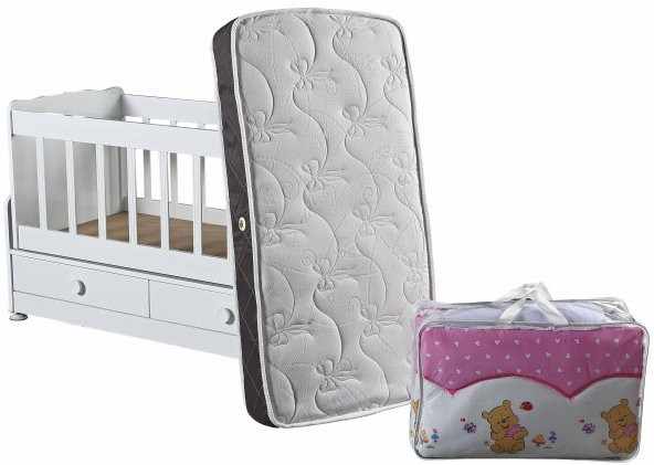 BEŞİK AHŞAP BEBEK BEŞİĞİ ÇEKMECELİ SALLANIR ANNE YANI E-201 - 3